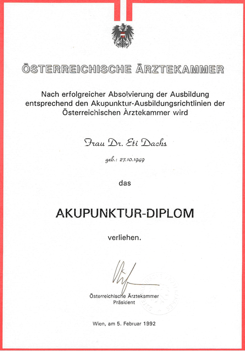 Diplom für Akupunktur